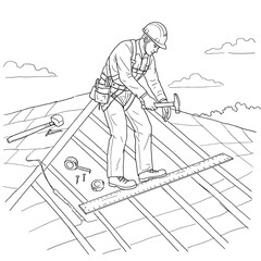 A diligent construction worker, equipped with safety gear, skillfully hammers nails into the roof structure during a building project.