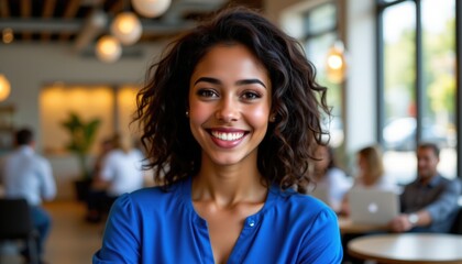 Obraz premium Confident Woman with Bright Smile Modern Indoor Setting