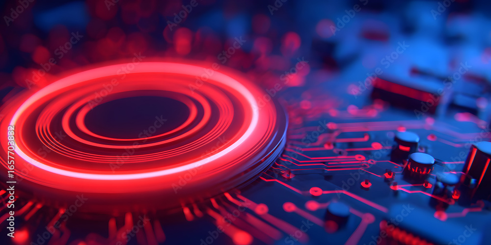 Poster glowing circuit board with red illuminated component