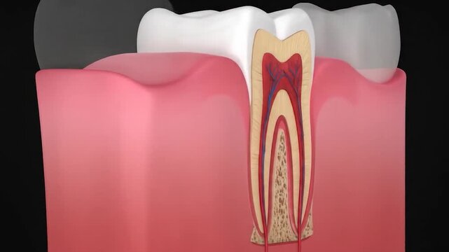Tooth and Gum Animation: Close-Up View of Dental Anatomy and Gum Tissue