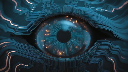 Digital Eye Futuristic Technology Concept Artificial Intelligence Vision and Cybersecurity System Connectivity with Glowing Circuitry and Abstract Data Flow