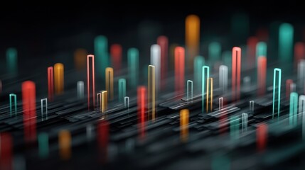 Abstract representation of data visualization with colorful bars against a dark background