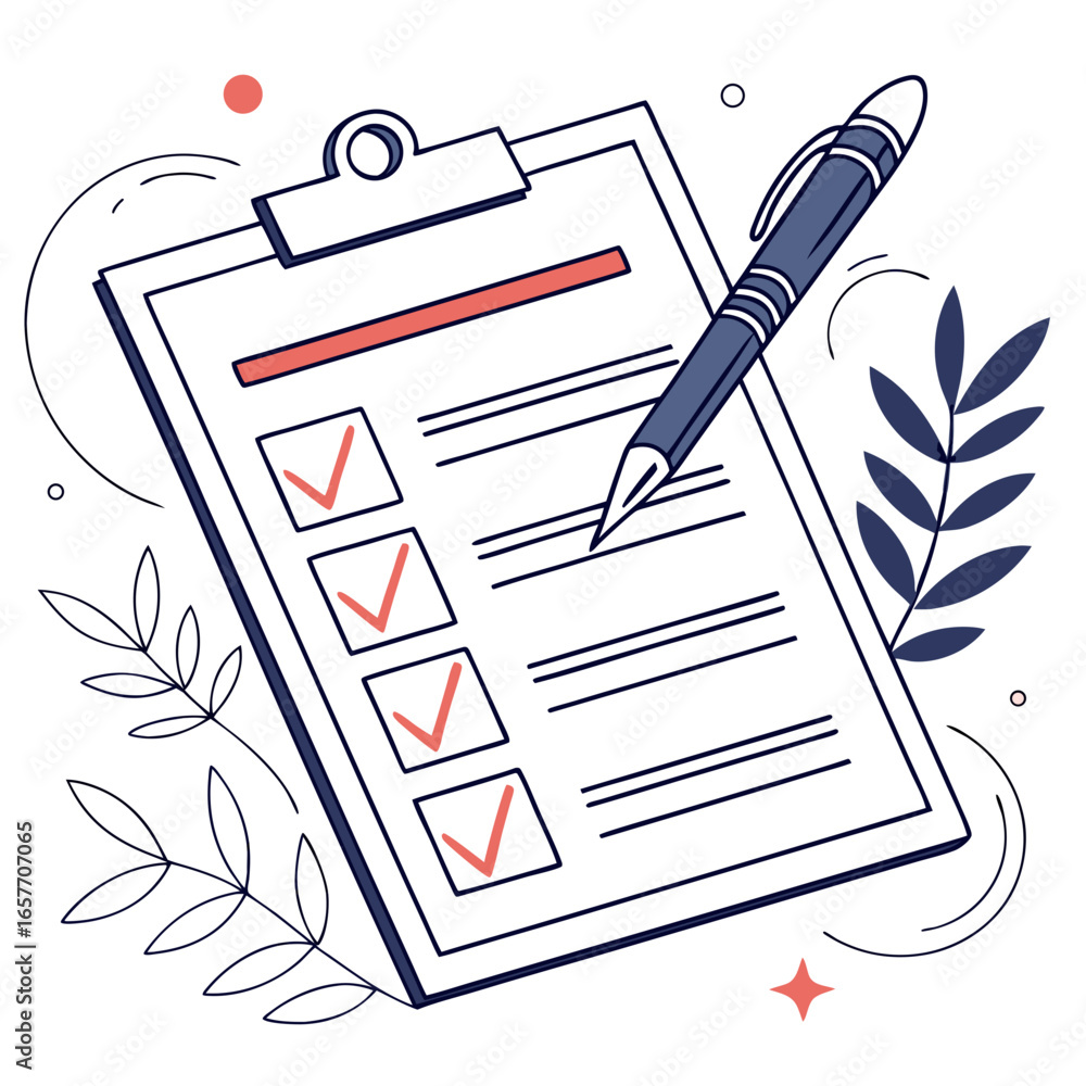 Poster checklist with pen and checked boxes to do list writing