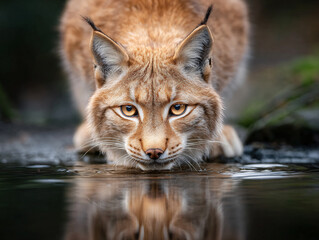 Obraz premium Lynx Wildlife Nature Mammal Feline Predator Reflection Fur Safari Forest Cat Landscape Wilderness Ecosystem Habitat Mysterious Path Sneak Hunting Adaptation Survival Cute Paws 