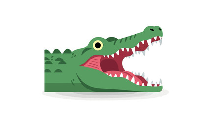 Stylized alligator with a bold, flat design and open jaws displaying sharp teeth, against a white backdrop that exemplifies simplistic modern art