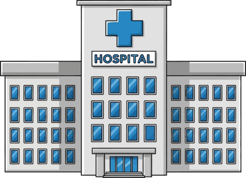 Vector Ilustration Modern Hospital Building with Blue Cross Symbol.