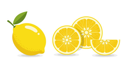 Vibrant lemon arrangement with whole fruit, slices, and segment on a white background creating a fresh and zesty composition