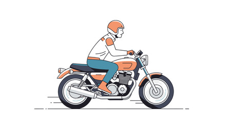 Obraz premium Retro motorcycle adventure illustration featuring a lone rider on a vintage motorcycle, ideal for travel and freedom concepts