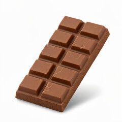 Cracked chocolate bar with uneven texture on white background  