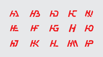 Set of abstract red H letter logo designs for modern business branding on light grey background