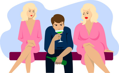 Fototapeta premium two girls and a guy at a party