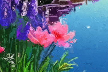 Obraz premium Various oil paintings, flowers, streams, lakes, forests, landscapes, plum blossoms, sailboats, landscapes, butterflies, chrysanthemums, waterfalls
