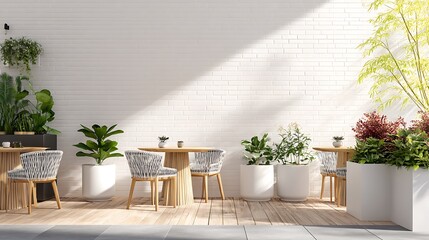 Fototapeta premium Outdoor patio design with plants and furniture, modern patio decor ideas and landscaping inspiration tips