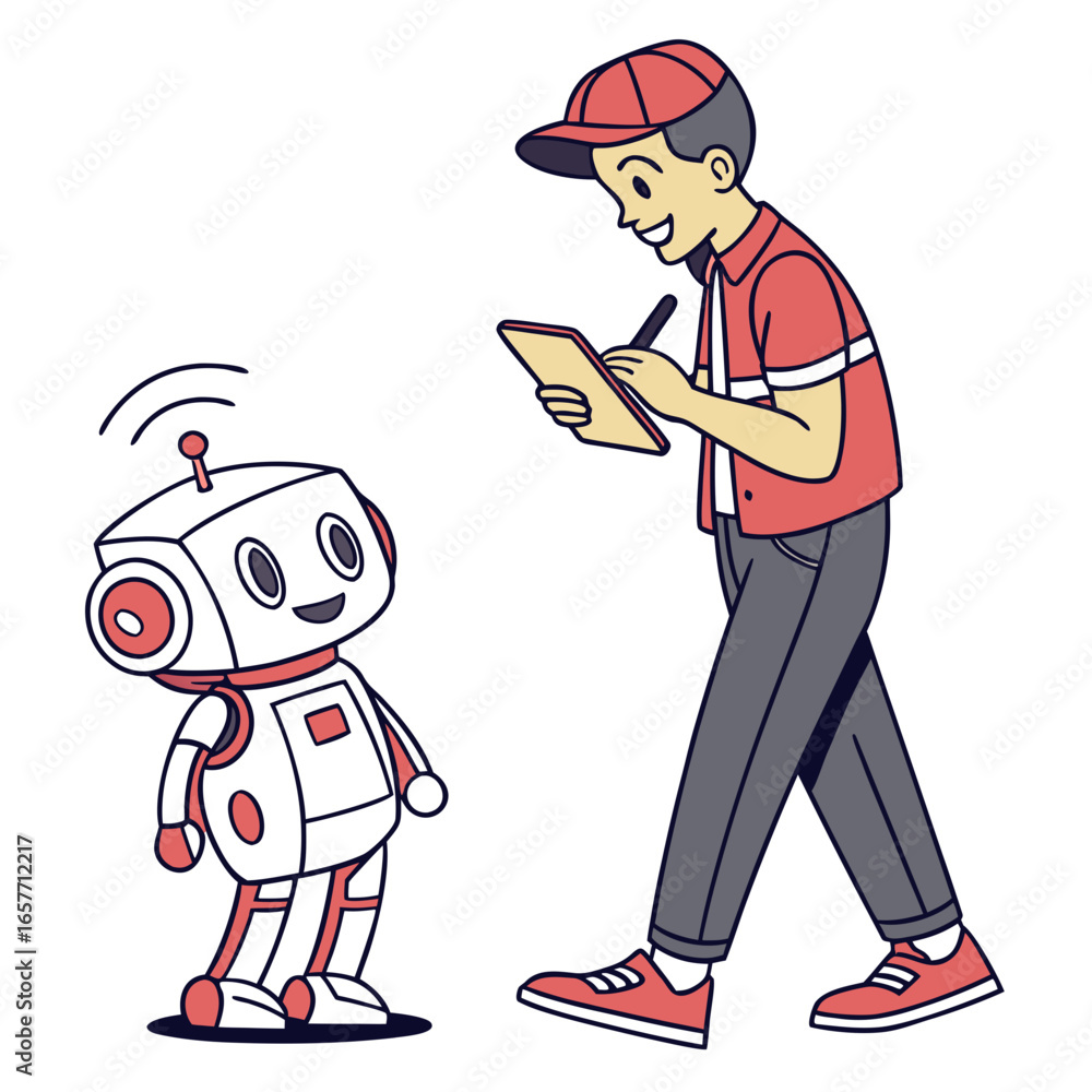 Aufkleber man and robot interacting technology interaction