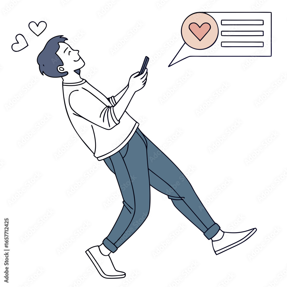 Poster man happy receiving message with heart vector