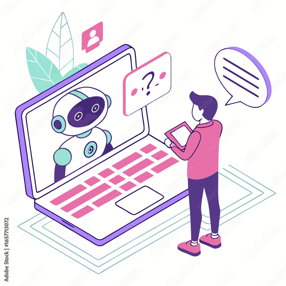 Aufkleber man interacting with robot via laptop communication