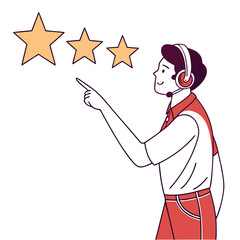 Man pointing at stars rating review
