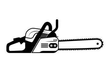 Naklejka premium Black and White Chainsaw Icon Illustration for Woodworking and Forestry Concepts and Detailed Black and White Isolated Chainsaw Image