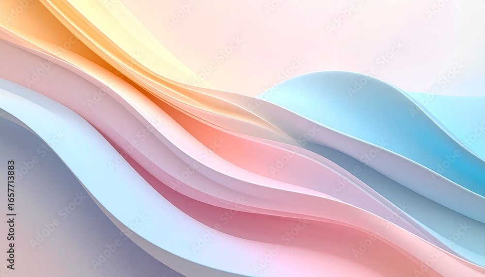 Poster abstract flowing waves of pastel colors creating a soft and gentle gradient background.