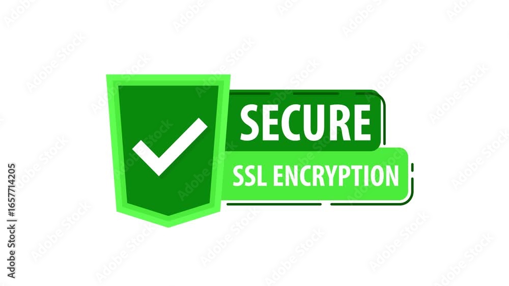 Poster secure ssl encryption shield with checkmark on white and blue background