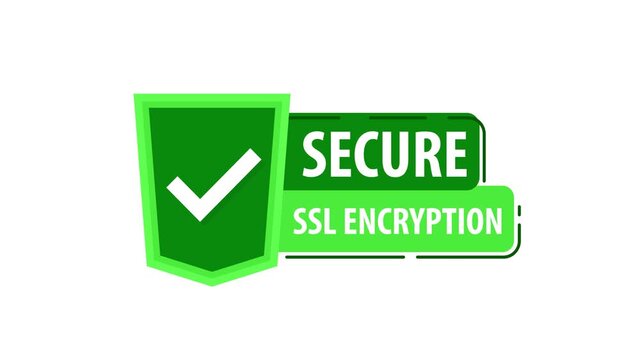 Secure SSL Encryption Shield with Checkmark on White and Blue Background