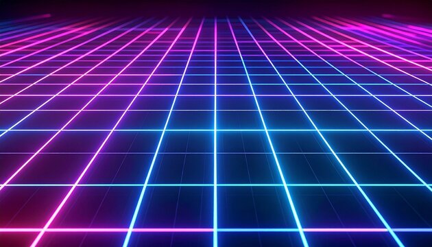 Neon Grid: Pink and Blue Retro Futuristic Background. - Powered by Adobe