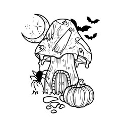 Halloween haunted mushroom hut illustration
