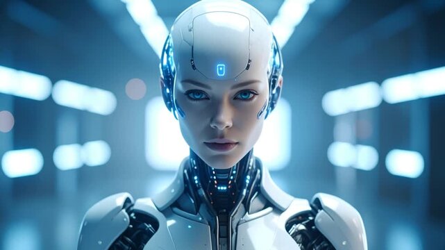 Futuristic robot woman closeup