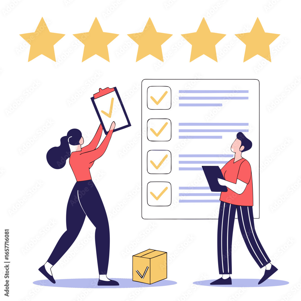 Poster people checking off tasks on a list with stars above