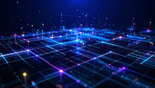 Intricate digital network visualization with interconnected lines and glowing nodes, representing data flow.