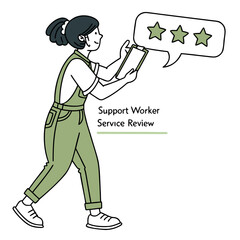 Person holding tablet with star rating flat cartoon
