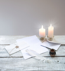Envelope and paper with pen on the table