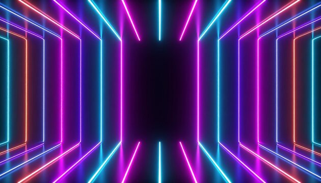 Neon tunnel graphic design with vibrant colors and geometric patterns.