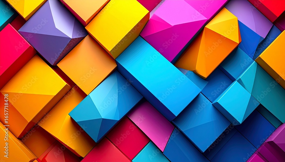 Poster a colorful and dynamic abstract composition featuring geometric shapes and vibrant colors.