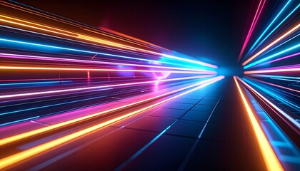 Create a detailed description, between 6 words and 180 characters, without keyword lists.     *   Initial thought: "Abstract neon light streaks in a dark tun...