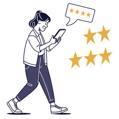 Person reviewing stars on tablet rating