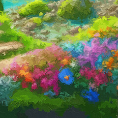 Various oil paintings, flowers, waterfalls, lakes, landscapes, forests, chrysanthemums, roses, peonies, flowers