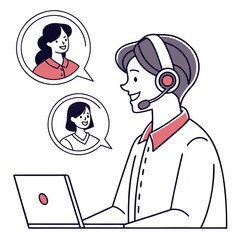 Person wearing headset talking to people on laptop
