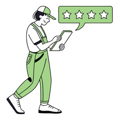Person with clipboard and star rating flat cartoon