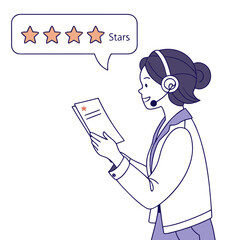 Person with headset and star rating stars review