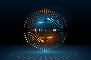 Fototapeta na wymiar Gold and blue light lines template on black background