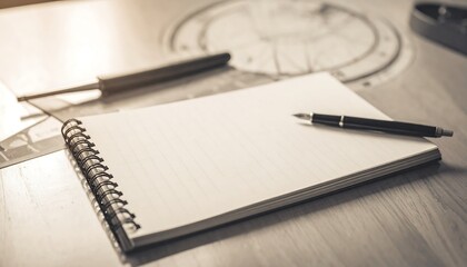 Ships Logbook and Pen on a Navigation Table and a Vintage Style