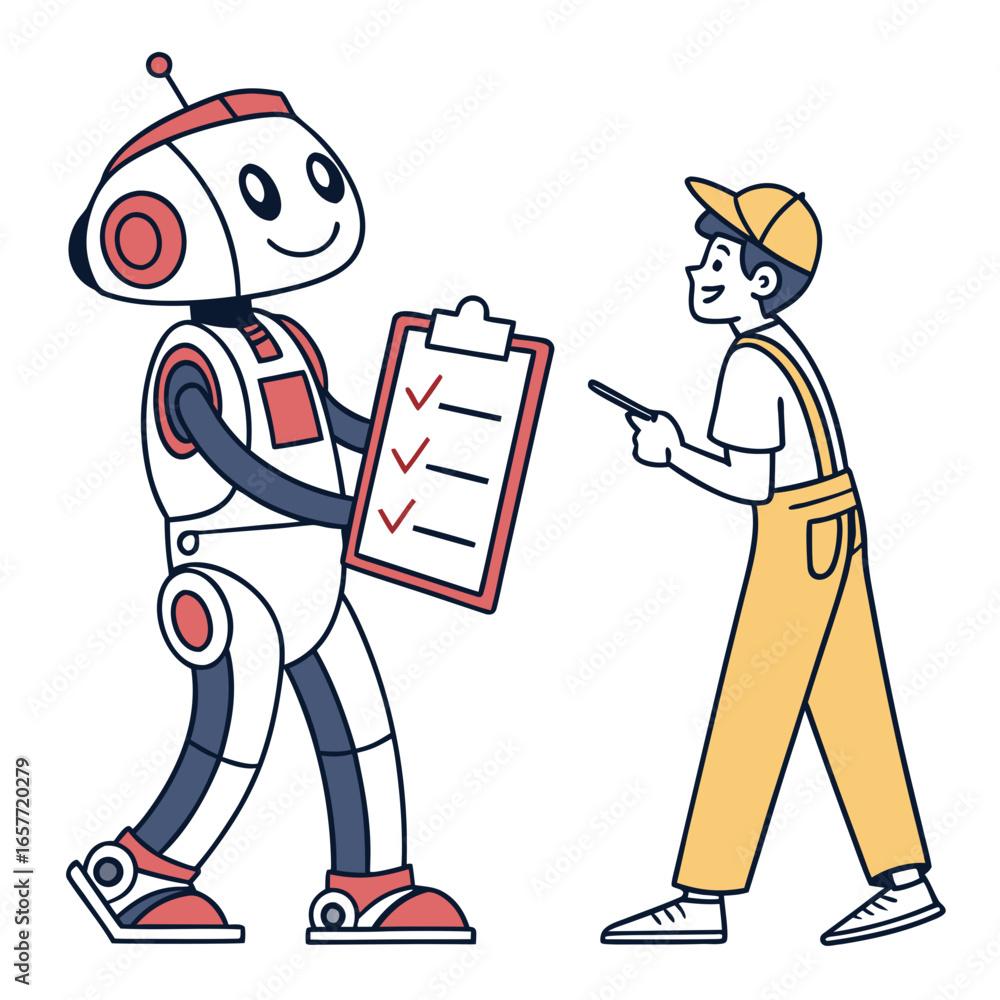 Poster robot and person collaborate on checklist teamwork