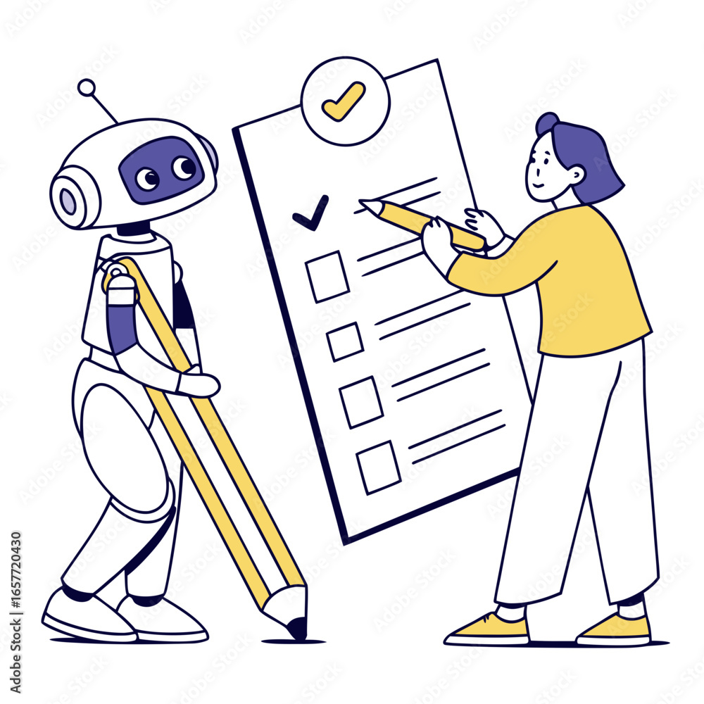 Poster robot and person with checklist and pencils task