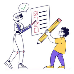 Robot and person with checklist and pencil task