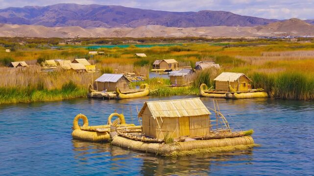 titicaca lake floating uros islands peruvian landscape video