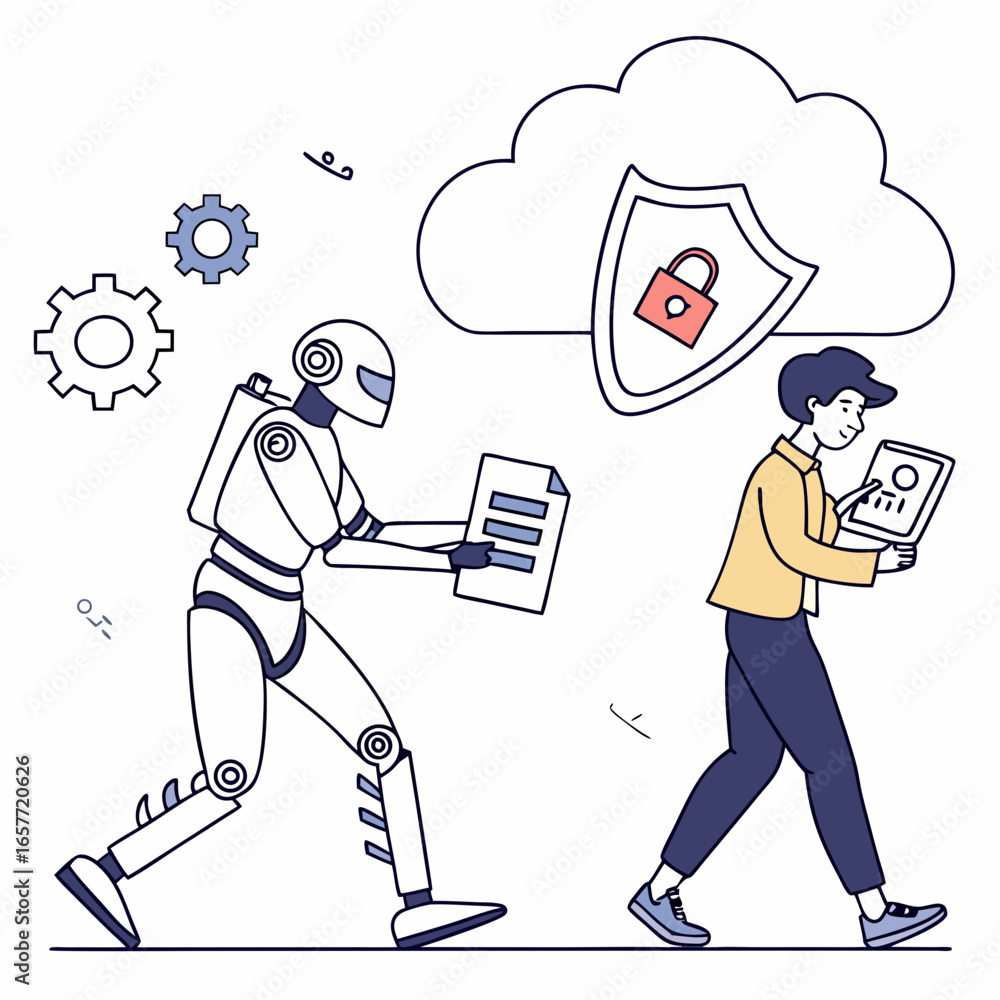 Poster robot assisting person with cloud security data