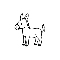 Donkey cartoon outline vector drawing coloring book animal illustration, generative ai