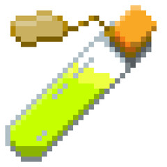 Naklejka premium Game ready 32 bit Small Potion Bottle with label pixel art