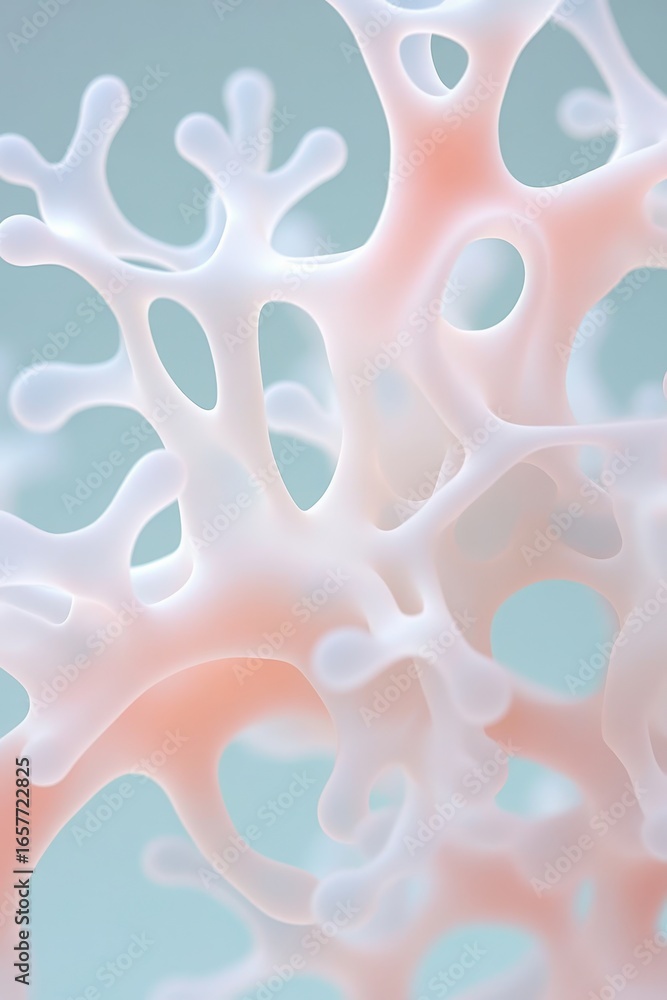 Poster abstract organic structure with branching elements and soft pastel colors representing future biolog